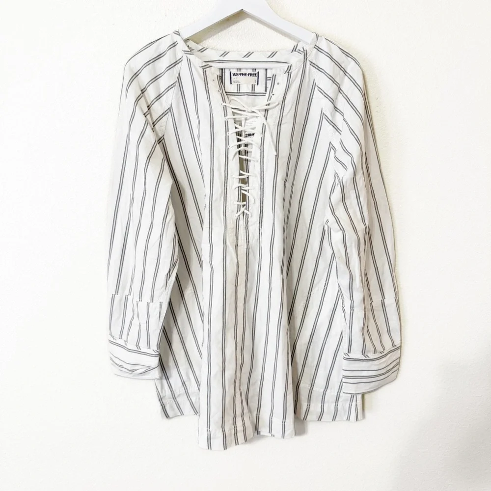 NWT Free People We The Free Lisbon Tunic Ivory Combo Lace Up Size Large